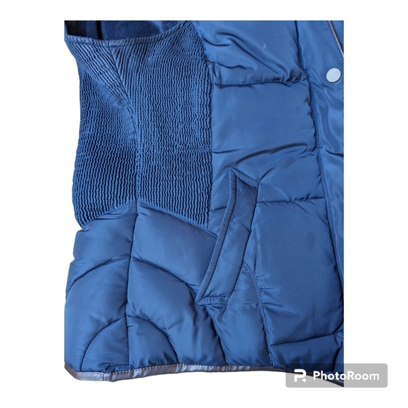 Puffy Vest with Fur Collar in Navy Blue Size L - Picture 4 of 7